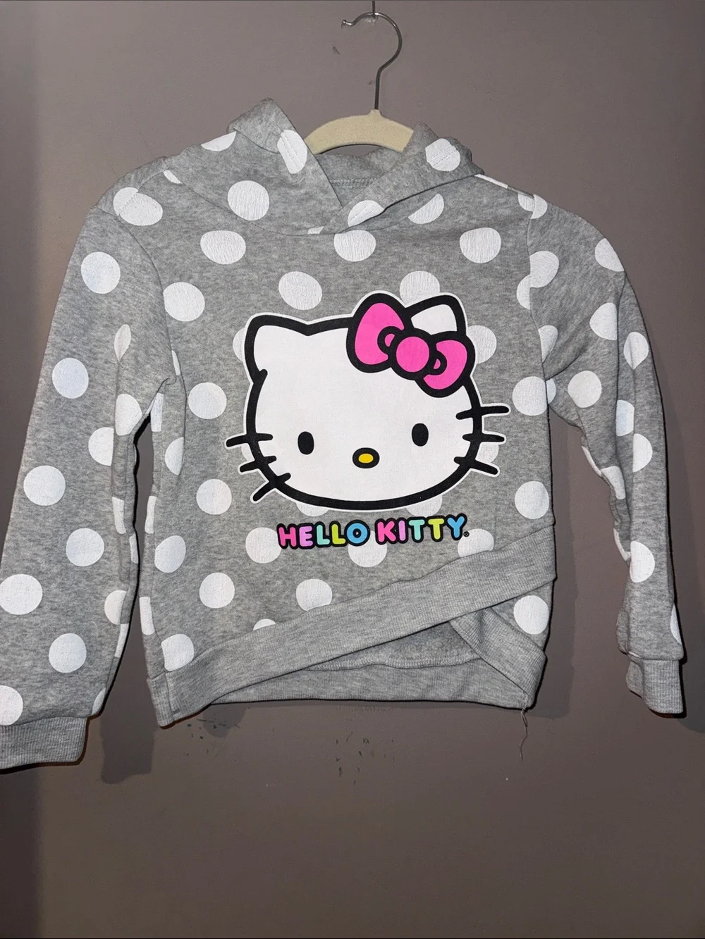 Hello Kitty Two-Piece Sweatsuit, Pink Leggings with Gray Polka Dot Hoodie Set